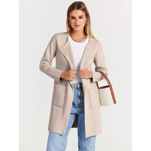 imageANRABESS Womens Open Front Knit Cardigan Long Sleeve Lapel Casual Solid Classy Sweater JacketPink