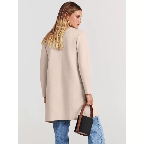 imageANRABESS Womens Open Front Knit Cardigan Long Sleeve Lapel Casual Solid Classy Sweater JacketPink