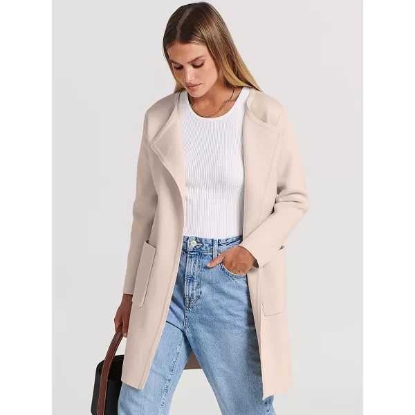 imageANRABESS Womens Open Front Knit Cardigan Long Sleeve Lapel Casual Solid Classy Sweater JacketPink