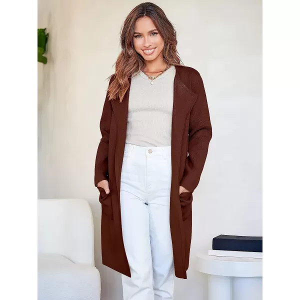 imageANRABESS Womens Open Front Knit Cardigan Long Sleeve Lapel Casual Solid Classy Sweater JacketRed Brown