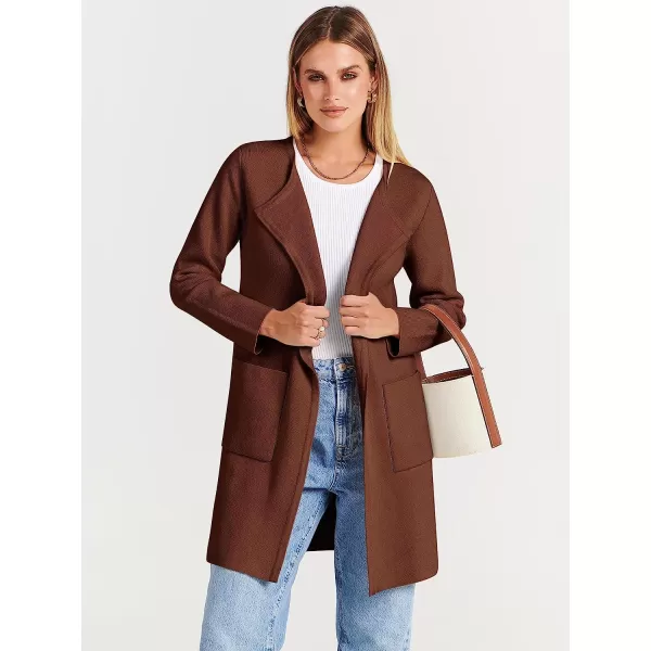 imageANRABESS Womens Open Front Knit Cardigan Long Sleeve Lapel Casual Solid Classy Sweater JacketRed Brown
