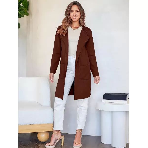 imageANRABESS Womens Open Front Knit Cardigan Long Sleeve Lapel Casual Solid Classy Sweater JacketRed Brown
