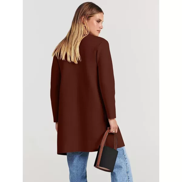 imageANRABESS Womens Open Front Knit Cardigan Long Sleeve Lapel Casual Solid Classy Sweater JacketRed Brown