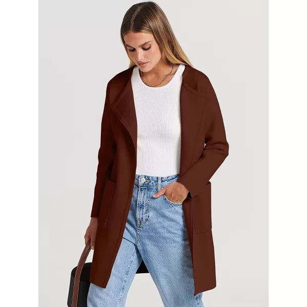 imageANRABESS Womens Open Front Knit Cardigan Long Sleeve Lapel Casual Solid Classy Sweater JacketRed Brown