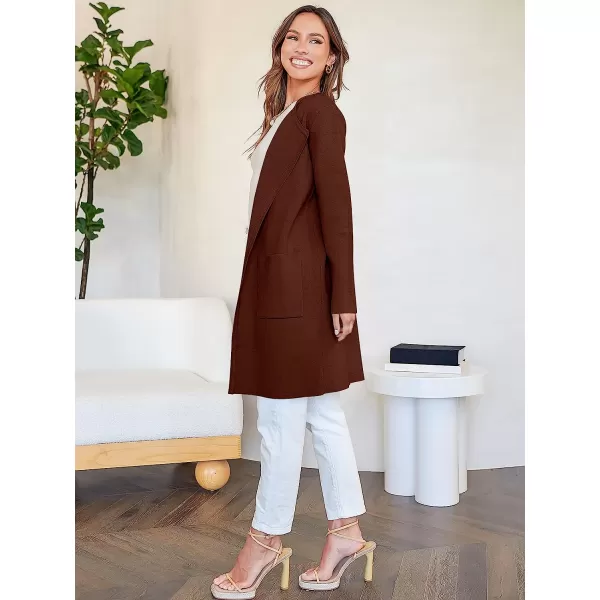 imageANRABESS Womens Open Front Knit Cardigan Long Sleeve Lapel Casual Solid Classy Sweater JacketRed Brown