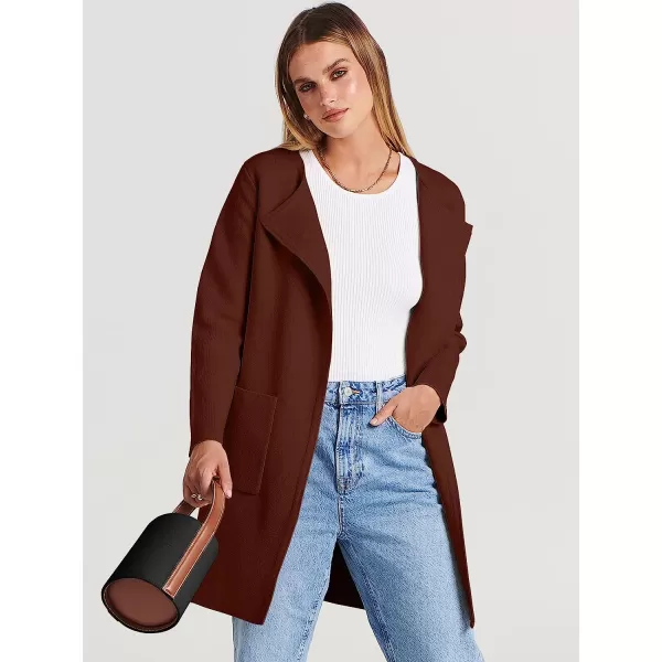 imageANRABESS Womens Open Front Knit Cardigan Long Sleeve Lapel Casual Solid Classy Sweater JacketRed Brown