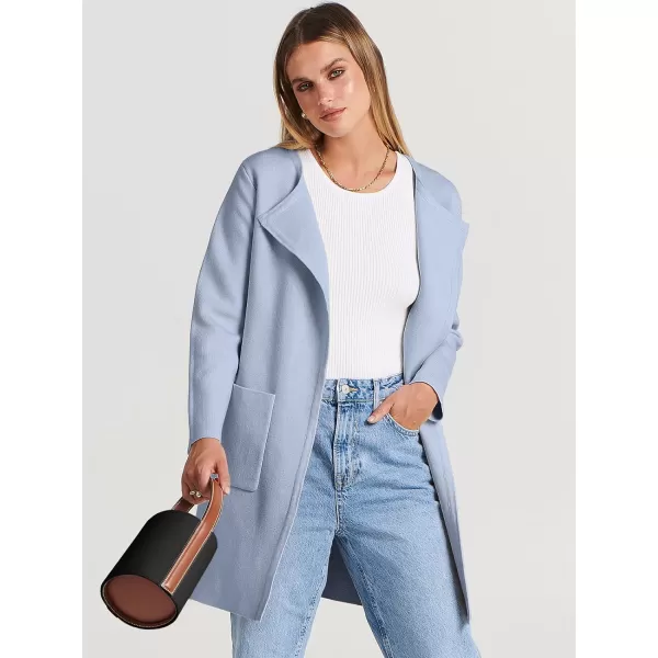 imageANRABESS Womens Open Front Knit Cardigan Long Sleeve Lapel Casual Solid Classy Sweater JacketSky Blue
