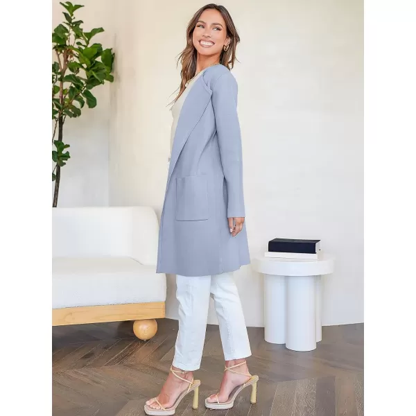 imageANRABESS Womens Open Front Knit Cardigan Long Sleeve Lapel Casual Solid Classy Sweater JacketSky Blue