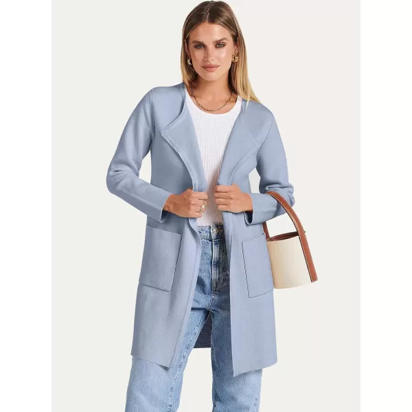 imageANRABESS Womens Open Front Knit Cardigan Long Sleeve Lapel Casual Solid Classy Sweater JacketSky Blue