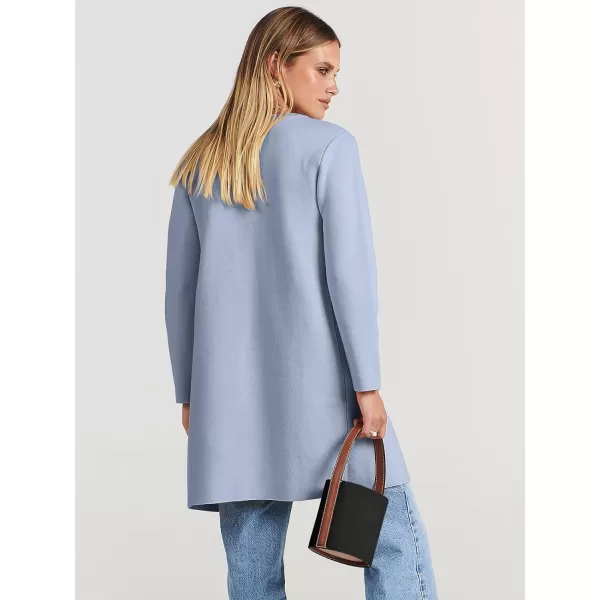 imageANRABESS Womens Open Front Knit Cardigan Long Sleeve Lapel Casual Solid Classy Sweater JacketSky Blue
