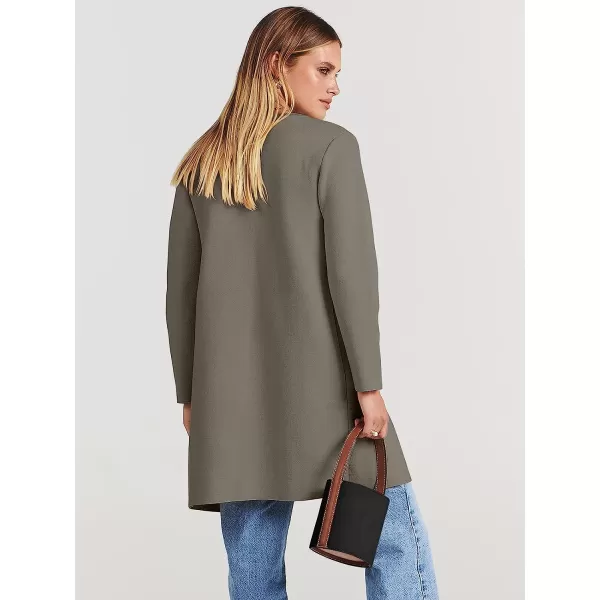 imageANRABESS Womens Open Front Knit Cardigan Long Sleeve Lapel Casual Solid Classy Sweater JacketTaupe