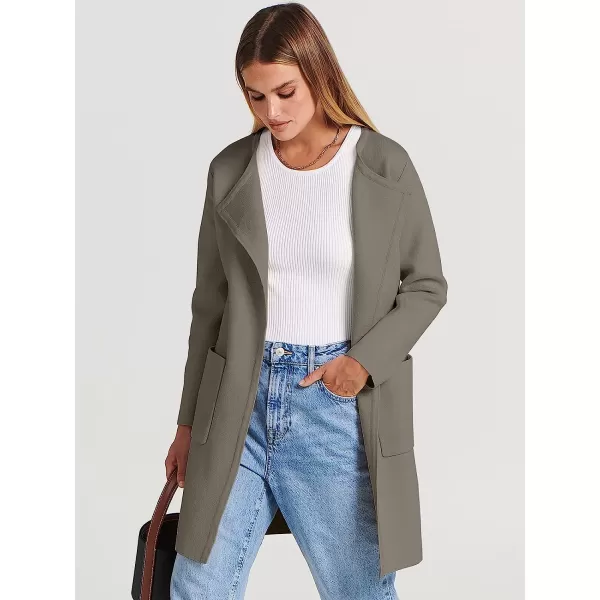 imageANRABESS Womens Open Front Knit Cardigan Long Sleeve Lapel Casual Solid Classy Sweater JacketTaupe