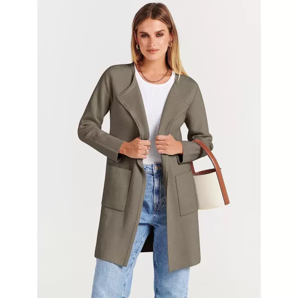 imageANRABESS Womens Open Front Knit Cardigan Long Sleeve Lapel Casual Solid Classy Sweater JacketTaupe