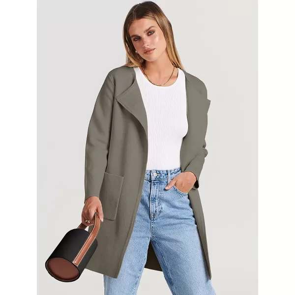 imageANRABESS Womens Open Front Knit Cardigan Long Sleeve Lapel Casual Solid Classy Sweater JacketTaupe