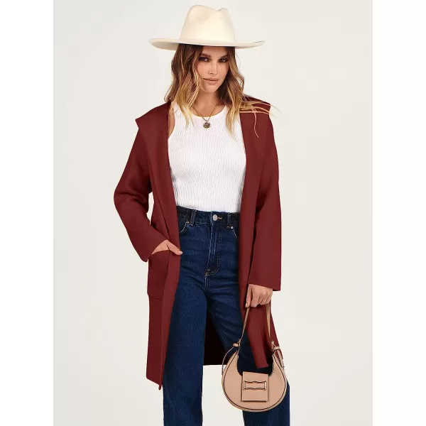 imageANRABESS Womens Open Front Long Sleeve Oversized Hoodie Cardigan Coat Casual Pockets Knit Cotigan SweaterRed