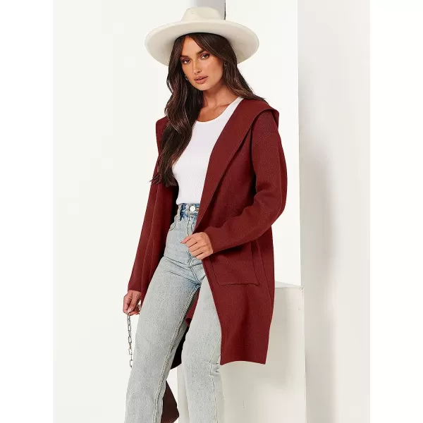 imageANRABESS Womens Open Front Long Sleeve Oversized Hoodie Cardigan Coat Casual Pockets Knit Cotigan SweaterRed