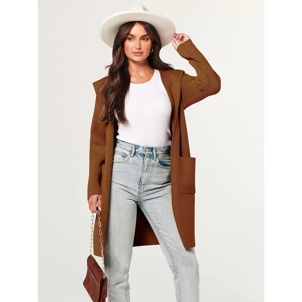 imageANRABESS Womens Open Front Long Sleeve Oversized Hoodie Cardigan Coat Casual Pockets Knit Cotigan SweaterRed Brown