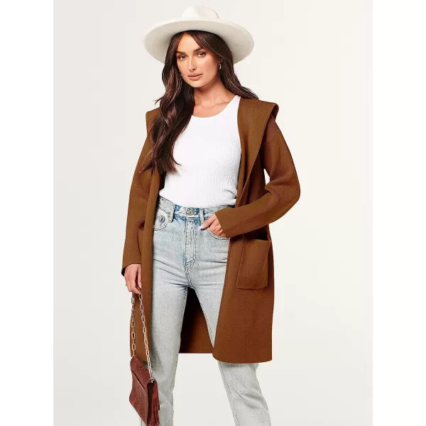 imageANRABESS Womens Open Front Long Sleeve Oversized Hoodie Cardigan Coat Casual Pockets Knit Cotigan SweaterRed Brown