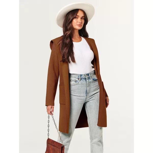 imageANRABESS Womens Open Front Long Sleeve Oversized Hoodie Cardigan Coat Casual Pockets Knit Cotigan SweaterRed Brown
