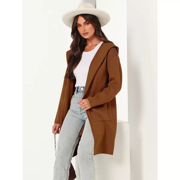 imageANRABESS Womens Open Front Long Sleeve Oversized Hoodie Cardigan Coat Casual Pockets Knit Cotigan SweaterRed Brown