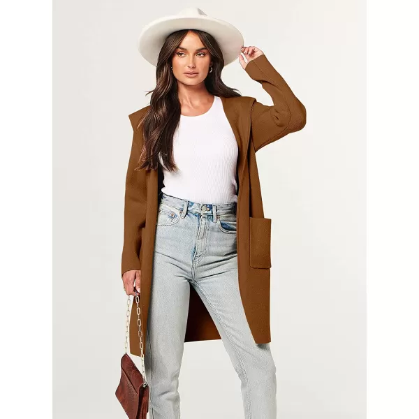 imageANRABESS Womens Open Front Long Sleeve Oversized Hoodie Cardigan Coat Casual Pockets Knit Cotigan SweaterRed Brown