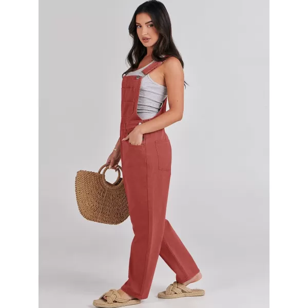 imageANRABESS Womens Overalls Casual Loose Fit Adjustable Strap Denim Bib Overall Jeans Pants JumpsuitsRust Red