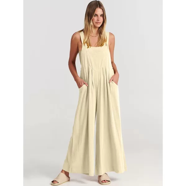 imageANRABESS Womens Overalls Jumpsuit Casual Loose Sleeveless Adjustable Straps Bib Wide Leg Outfits with PocketsApricot