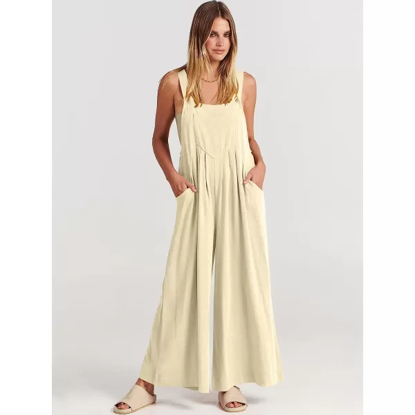 imageANRABESS Womens Overalls Jumpsuit Casual Loose Sleeveless Adjustable Straps Bib Wide Leg Outfits with PocketsApricot