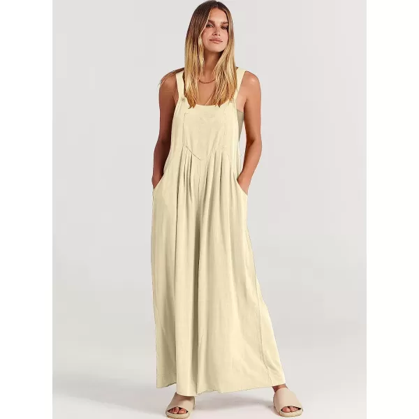imageANRABESS Womens Overalls Jumpsuit Casual Loose Sleeveless Adjustable Straps Bib Wide Leg Outfits with PocketsApricot