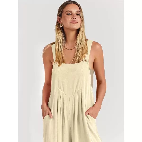 imageANRABESS Womens Overalls Jumpsuit Casual Loose Sleeveless Adjustable Straps Bib Wide Leg Outfits with PocketsApricot
