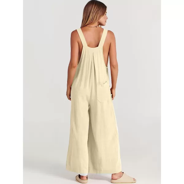 imageANRABESS Womens Overalls Jumpsuit Casual Loose Sleeveless Adjustable Straps Bib Wide Leg Outfits with PocketsApricot