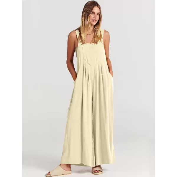 imageANRABESS Womens Overalls Jumpsuit Casual Loose Sleeveless Adjustable Straps Bib Wide Leg Outfits with PocketsApricot