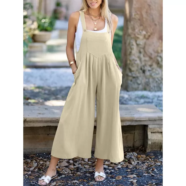 imageANRABESS Womens Overalls Jumpsuit Casual Loose Sleeveless Adjustable Straps Bib Wide Leg Outfits with PocketsApricot