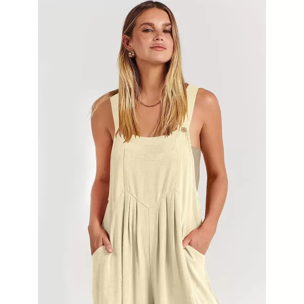 imageANRABESS Womens Overalls Jumpsuit Casual Loose Sleeveless Adjustable Straps Bib Wide Leg Outfits with PocketsApricot