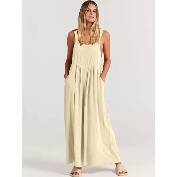 imageANRABESS Womens Overalls Jumpsuit Casual Loose Sleeveless Adjustable Straps Bib Wide Leg Outfits with PocketsApricot