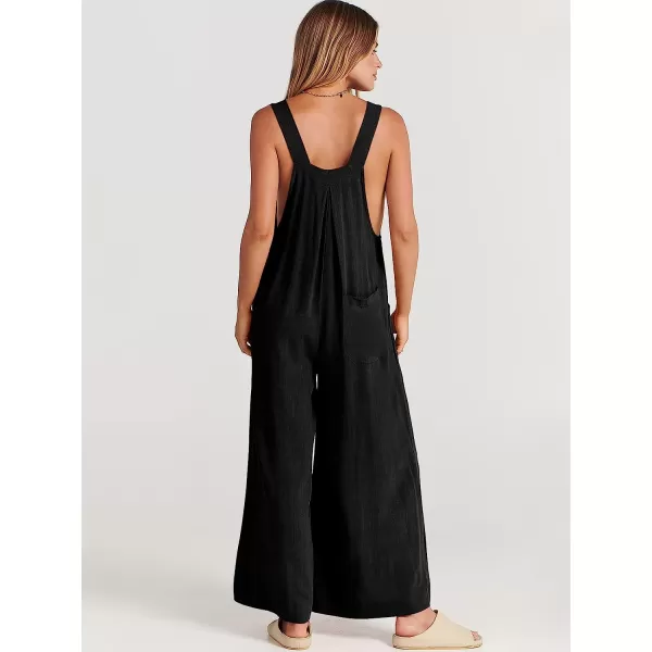 imageANRABESS Womens Overalls Jumpsuit Casual Loose Sleeveless Adjustable Straps Bib Wide Leg Outfits with PocketsBlack