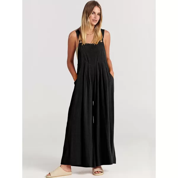 imageANRABESS Womens Overalls Jumpsuit Casual Loose Sleeveless Adjustable Straps Bib Wide Leg Outfits with PocketsBlack