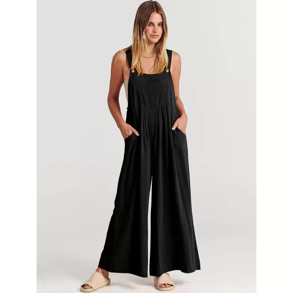 imageANRABESS Womens Overalls Jumpsuit Casual Loose Sleeveless Adjustable Straps Bib Wide Leg Outfits with PocketsBlack