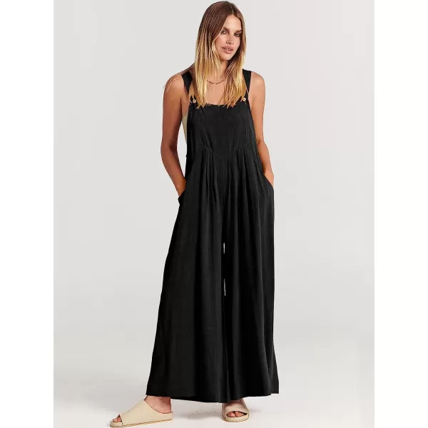 imageANRABESS Womens Overalls Jumpsuit Casual Loose Sleeveless Adjustable Straps Bib Wide Leg Outfits with PocketsBlack