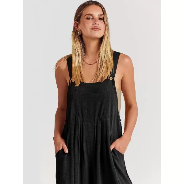 imageANRABESS Womens Overalls Jumpsuit Casual Loose Sleeveless Adjustable Straps Bib Wide Leg Outfits with PocketsBlack