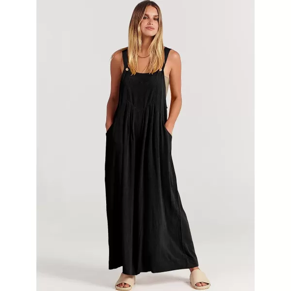 imageANRABESS Womens Overalls Jumpsuit Casual Loose Sleeveless Adjustable Straps Bib Wide Leg Outfits with PocketsBlack