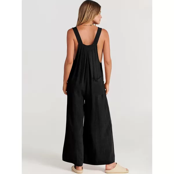 imageANRABESS Womens Overalls Jumpsuit Casual Loose Sleeveless Adjustable Straps Bib Wide Leg Outfits with PocketsBlack
