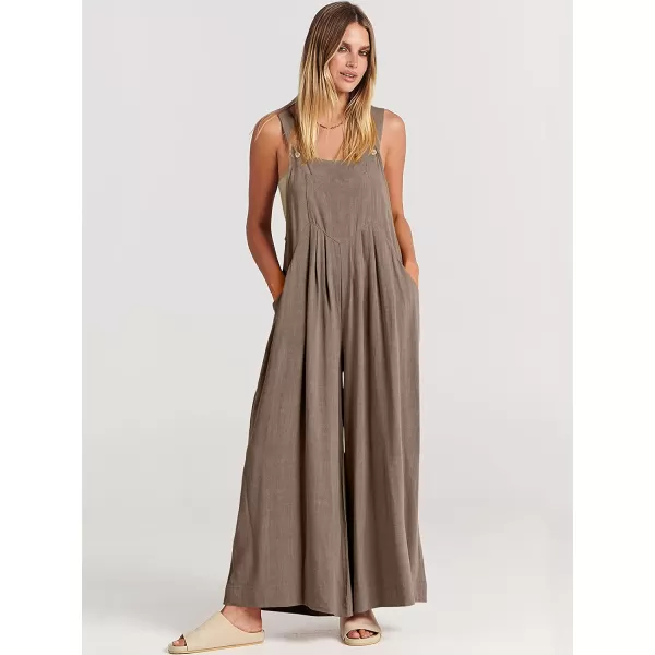 imageANRABESS Womens Overalls Jumpsuit Casual Loose Sleeveless Adjustable Straps Bib Wide Leg Outfits with PocketsBrown