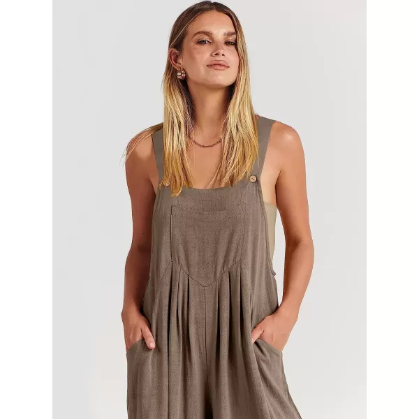 imageANRABESS Womens Overalls Jumpsuit Casual Loose Sleeveless Adjustable Straps Bib Wide Leg Outfits with PocketsBrown