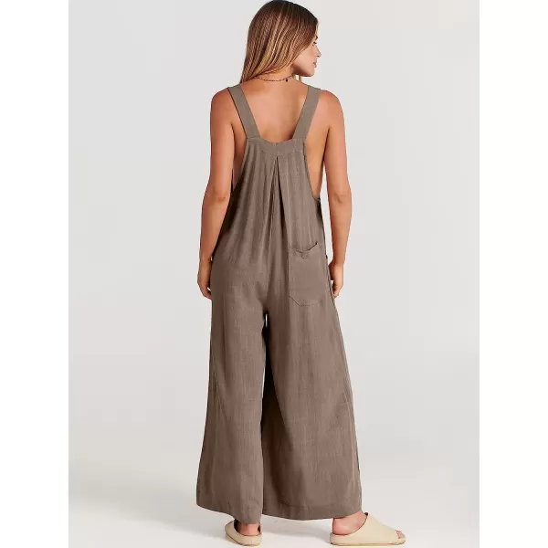 imageANRABESS Womens Overalls Jumpsuit Casual Loose Sleeveless Adjustable Straps Bib Wide Leg Outfits with PocketsBrown