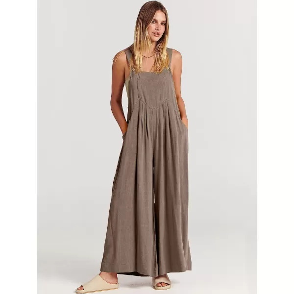 imageANRABESS Womens Overalls Jumpsuit Casual Loose Sleeveless Adjustable Straps Bib Wide Leg Outfits with PocketsBrown