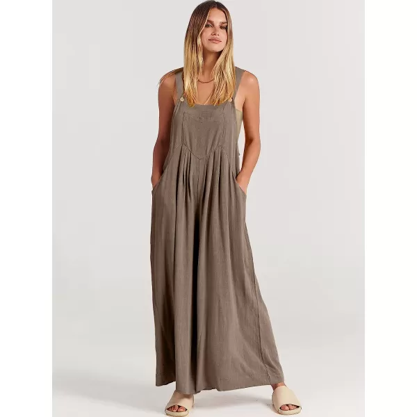 imageANRABESS Womens Overalls Jumpsuit Casual Loose Sleeveless Adjustable Straps Bib Wide Leg Outfits with PocketsBrown