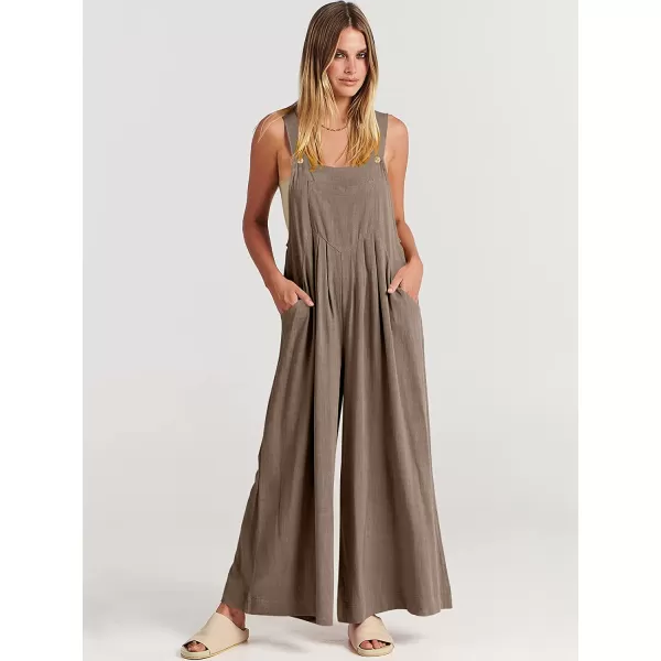 imageANRABESS Womens Overalls Jumpsuit Casual Loose Sleeveless Adjustable Straps Bib Wide Leg Outfits with PocketsBrown