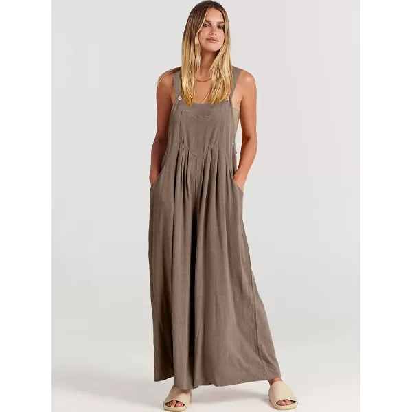 imageANRABESS Womens Overalls Jumpsuit Casual Loose Sleeveless Adjustable Straps Bib Wide Leg Outfits with PocketsBrown
