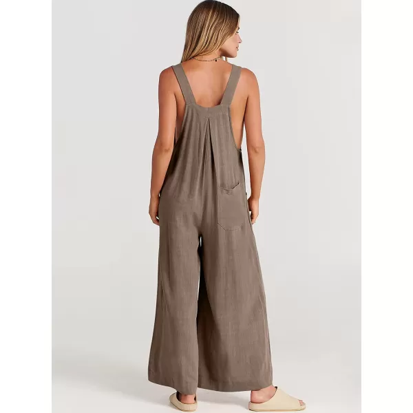 imageANRABESS Womens Overalls Jumpsuit Casual Loose Sleeveless Adjustable Straps Bib Wide Leg Outfits with PocketsBrown